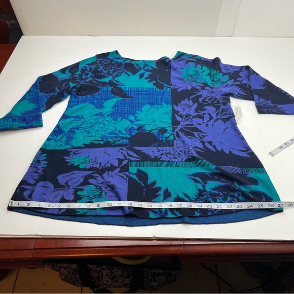 Chico’s 3 Womens US Size XL Tunic Sweater Floral Fanfare Green Blue Purple NEW - Picture 11 of 12